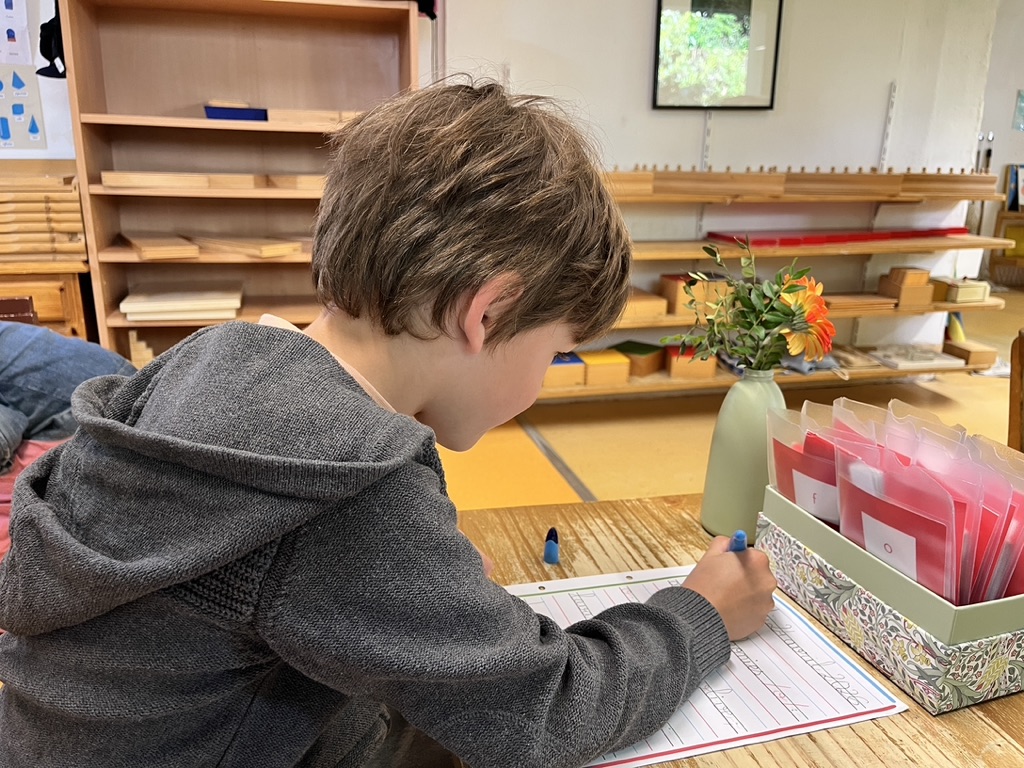 Enfant travaillant dans l'environnement Montessori